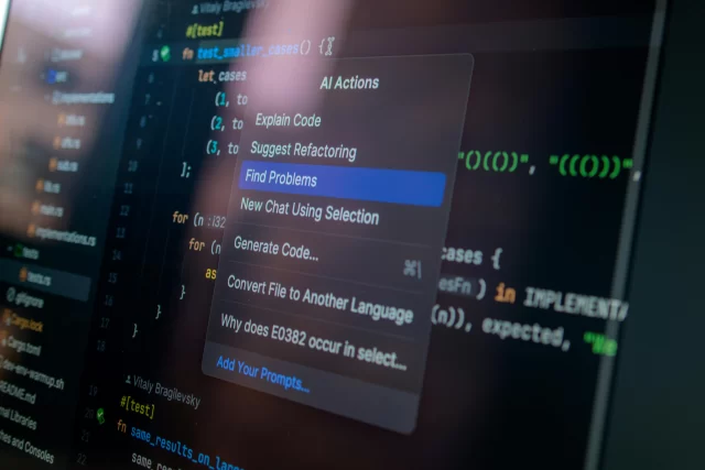 Code editor display with an AI actions menu open, highlighting potential PII handling issues during code analysis.