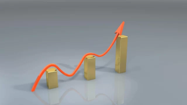 Gold bar chart showing upward growth trends for Switzerland's Payment Card Industry.